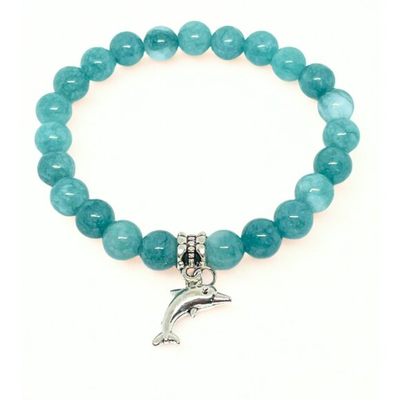 Blue Larimar Gemstone Charm Bracelet - 8mm Stretchy Crystal Jewelry - Picture 3 of 6